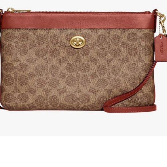 COACH Polly Signature logo coated canvas small crossbody bag - Rust/Brown - Picture 1 of 14